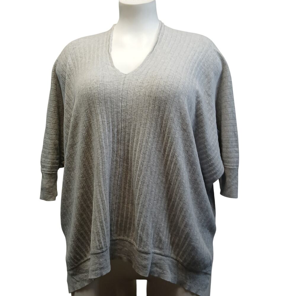 Cabi Womens Small Heather Gray Ribbed V-Neck Dolman Sleeve Poncho Sweater